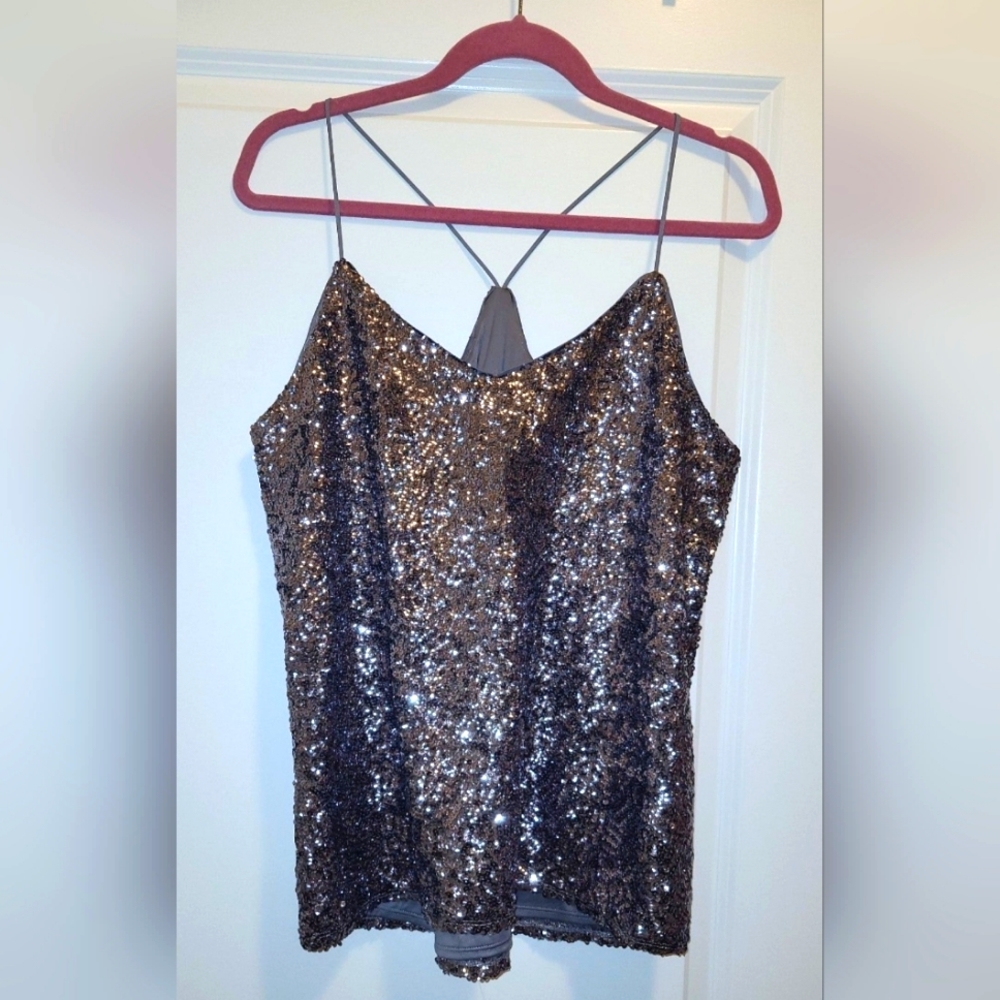 Express Silver Sequin Spaghetti Strap Camisole